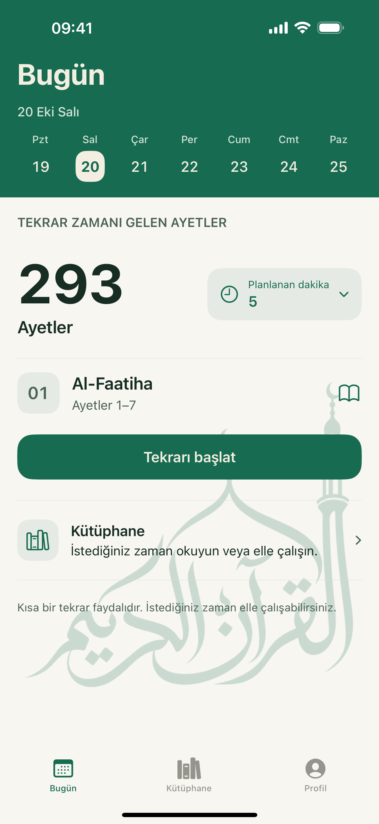 Hifzino — Bugünkü tekrar planı